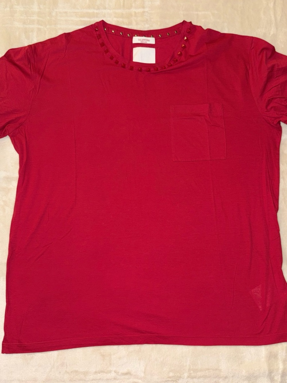 Valentino Red Stud-Trim Pocket Tee
